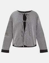 Gingham Tie-Front Quilted Jacket, Black (BLACK), large