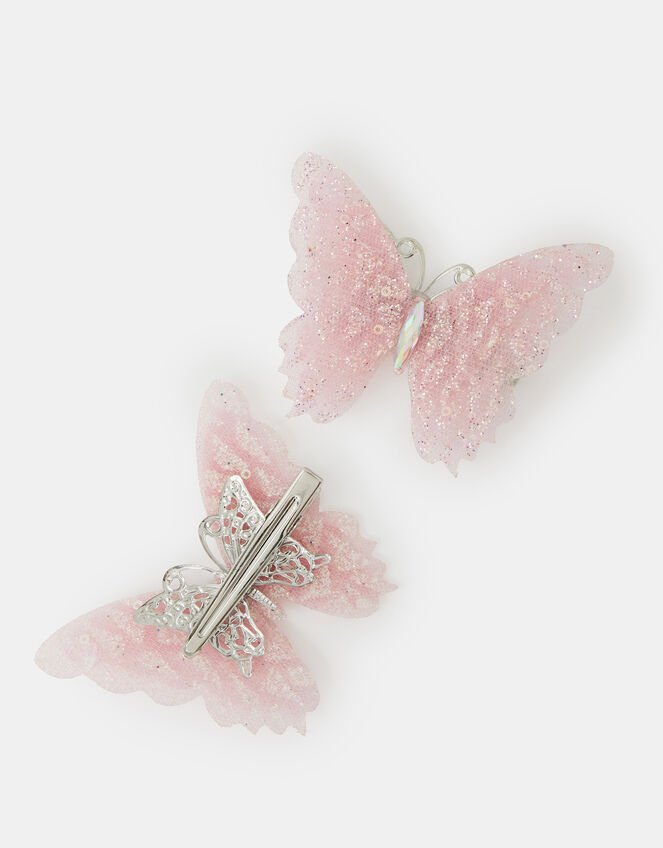 2-Pack Girls Glitter Mesh Butterfly Hair Clips, , large