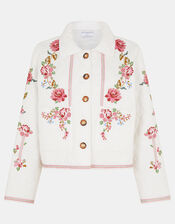 Floral Embroidered Quilted Jacket, Ivory (IVORY), large