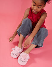 Girls Faux Fur Cat Mule Slippers, Pink (PINK), large