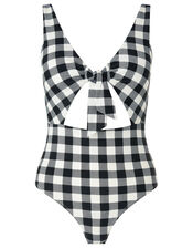 Gingham Cut-Out Plunge Swimsuit, Black (BLACK/WHITE), large