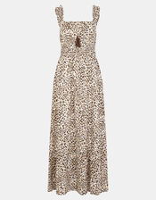 Sleeveless Leopard Print Midi Dress, Brown (BROWN), large