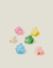 6-Pack Girls Mini Pearl Flower Claw Clips, , large