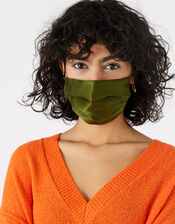 Pleated Face Covering in Pure Silk, Green (KHAKI), large