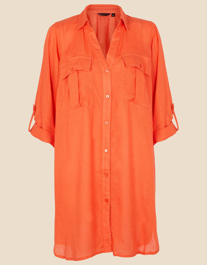 Long Sleeve Beach Shirt with LENZING&trade; ECOVERO&trade;, Orange (ORANGE), large