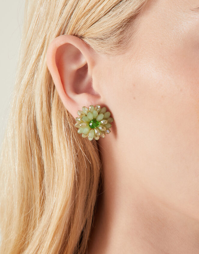 Beaded Flower Stud Earrings, , large