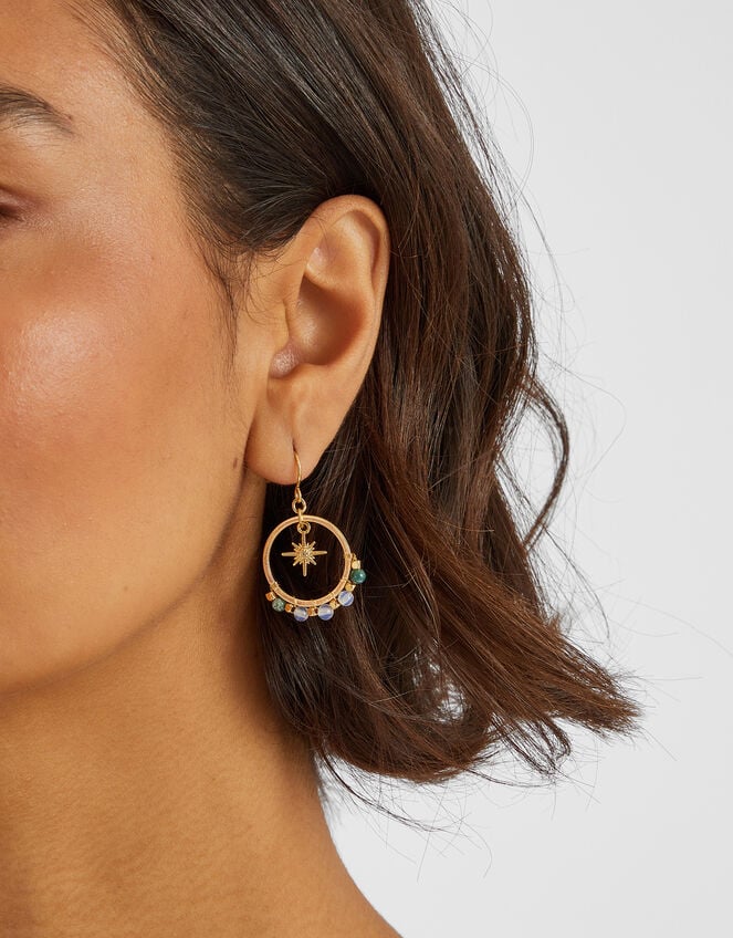 14ct Gold-Plated Star Charm Hoop Earrings, , large