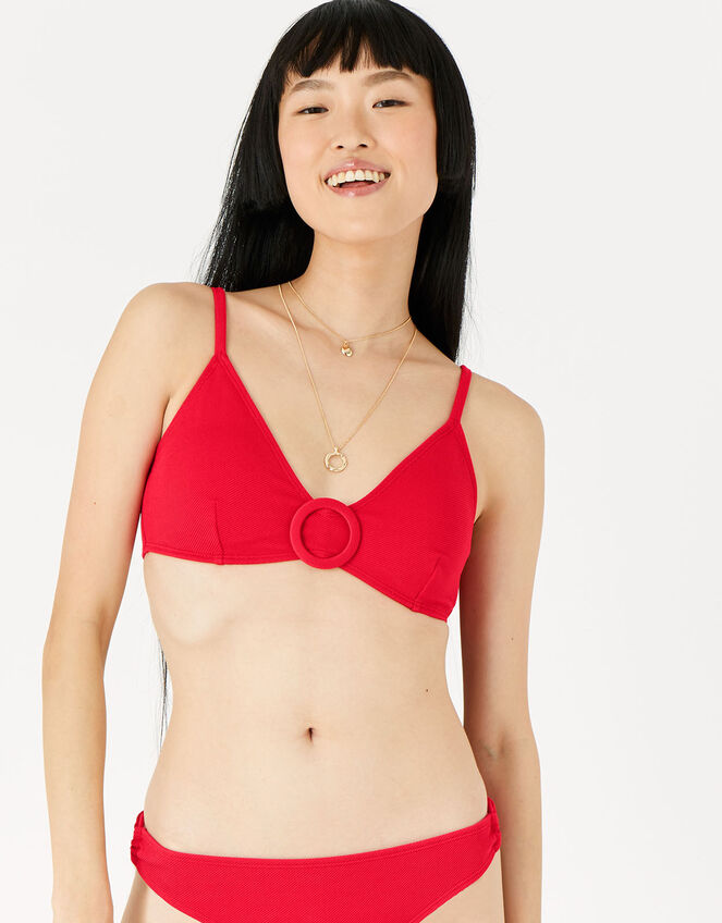 Buckle Front Textured Bikini Top, Red (RED), large