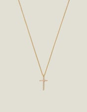 14ct Gold-Plated Sparkle Cross Pendant Necklace, , large