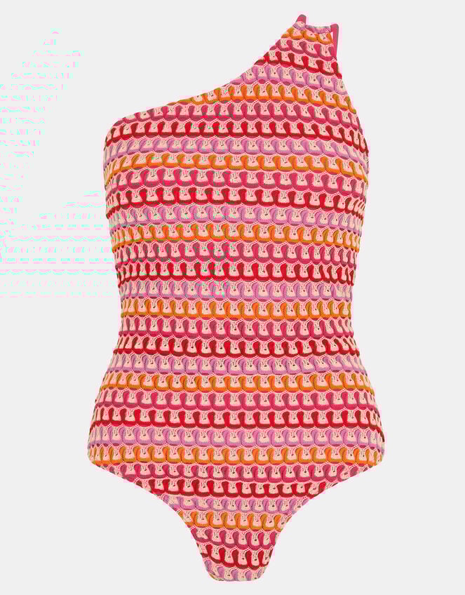 One Shoulder Crochet Swimsuit, Multi (BRIGHTS MULTI), large