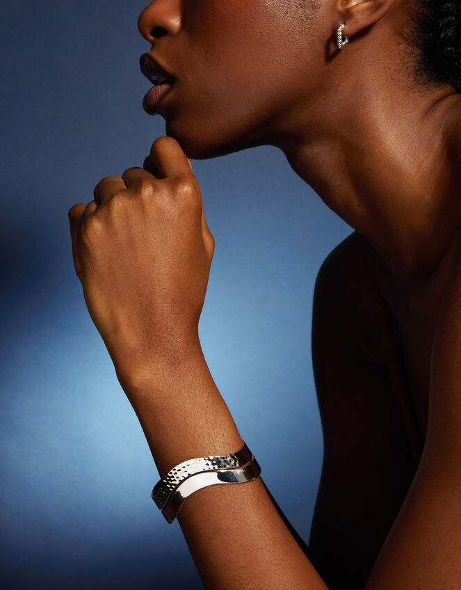 Sterling Silver-Plated Wave Cuff Bangle , , large