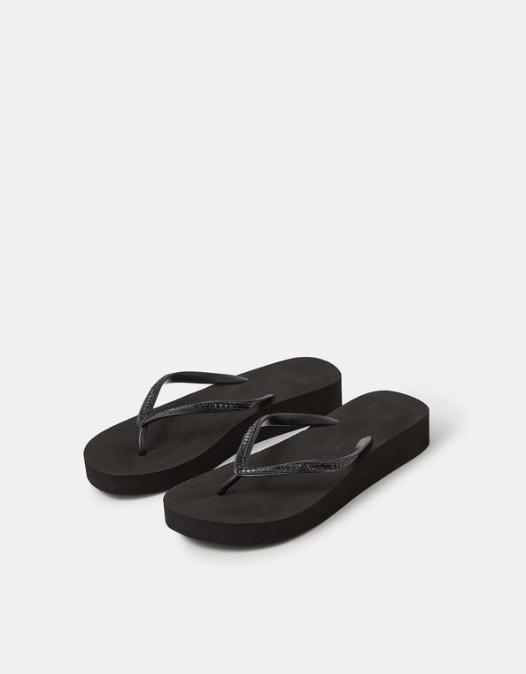 Embellished Wedge Flip Flops, Black (BLACK), large