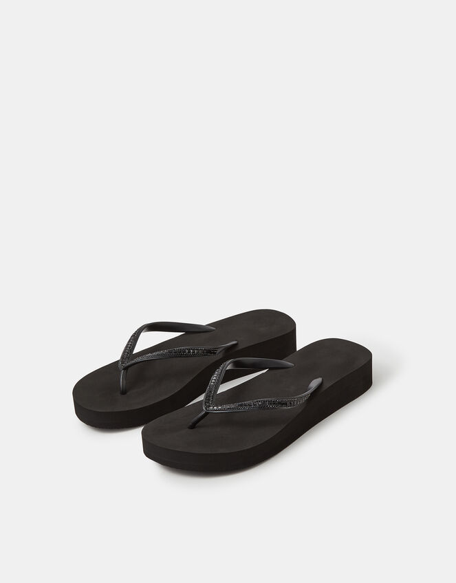 Embellished Wedge Flip Flops, Black (BLACK), large