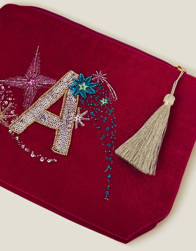 Large Sequin Initial Velvet Pouch, Multi (BRIGHTS MULTI), large