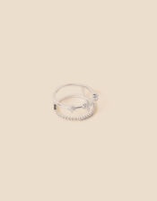 Platinum-Plated Sparkle Star Double Ring, Silver (SILVER), large
