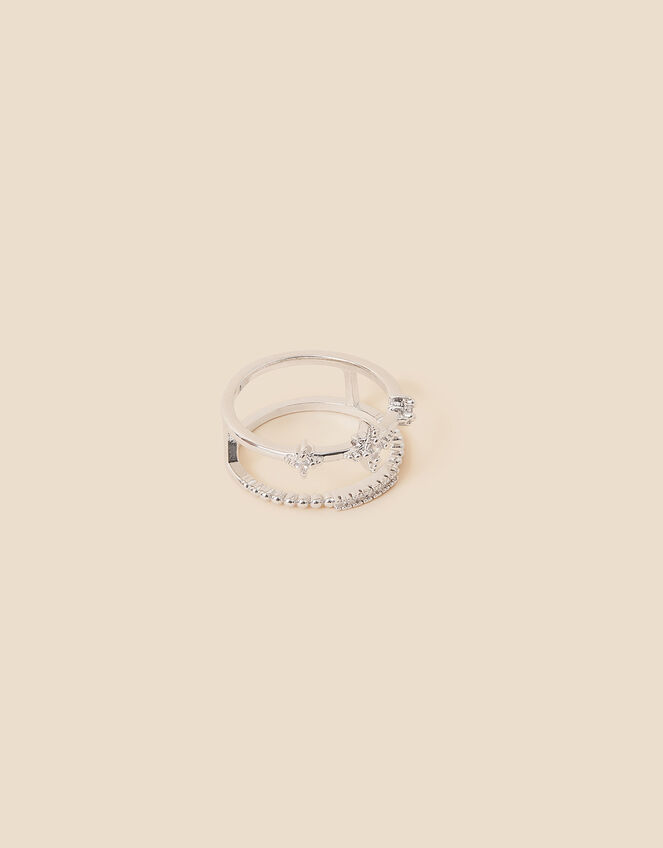 Platinum-Plated Sparkle Star Double Ring, Silver (SILVER), large