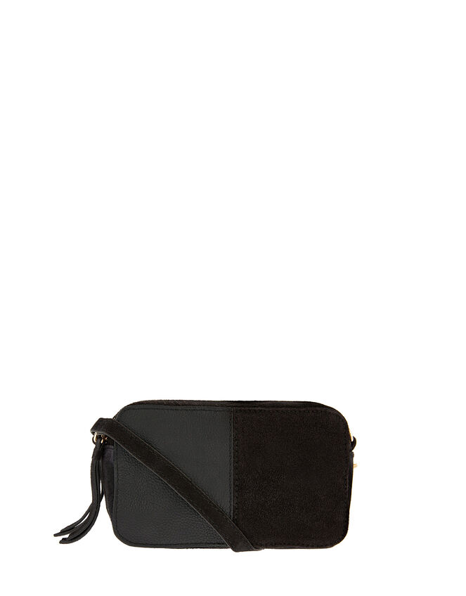 Macy Suede and Leather Cross-Body Bag, Black (BLACK), large