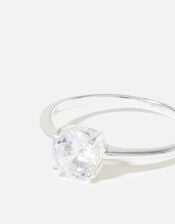 Sterling Silver Round Solitaire Ring, White (ST CRYSTAL), large