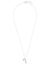 Sterling Silver Initial Necklace with Heart Charm - L, , large