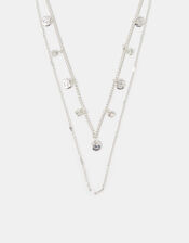 Textured Disc Layered Necklace , Silver (SILVER), large