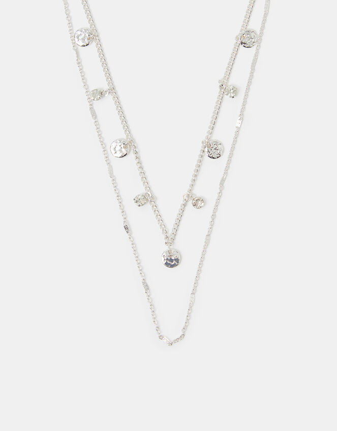 Textured Disc Layered Necklace , Silver (SILVER), large