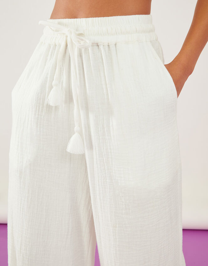 Crinkle Beach Trousers, White (WHITE), large