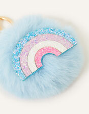 Faux Fur Pom-Pom Rainbow Keyring, , large