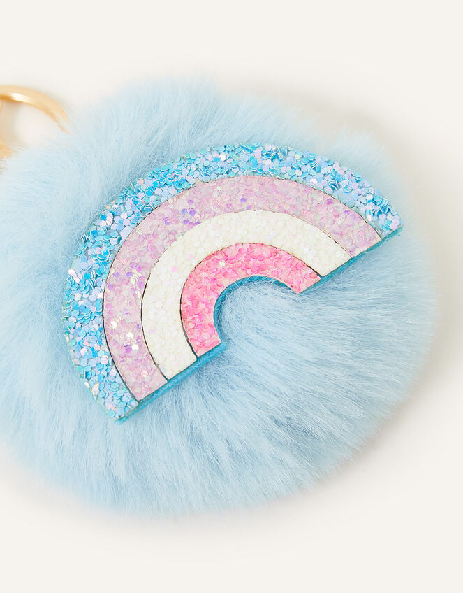 Faux Fur Pom-Pom Rainbow Keyring, , large