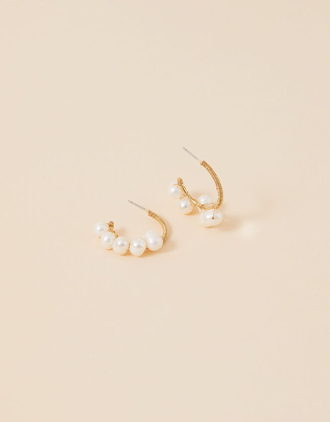 Pearl Hoop Earrings, , large