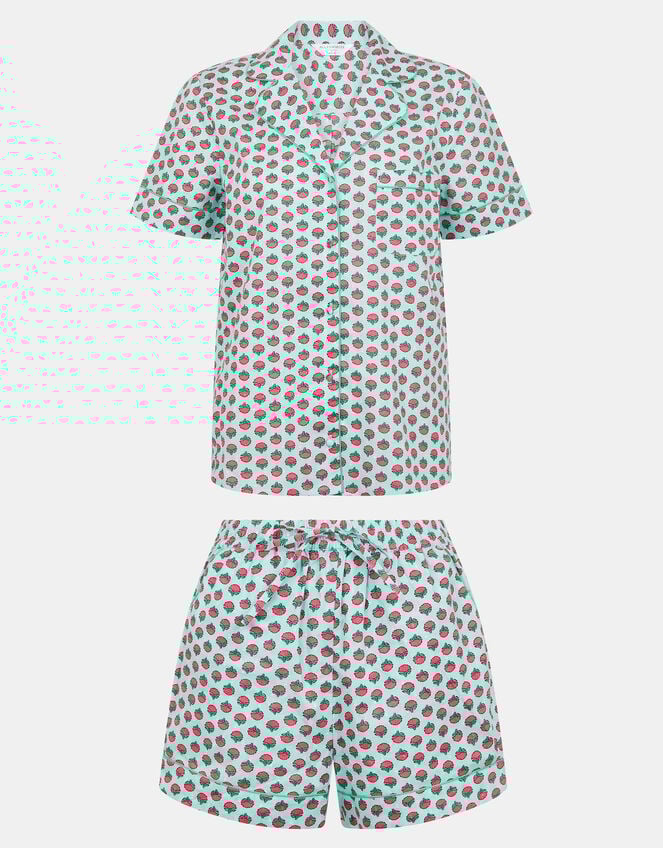 Floral Print Cotton Short Pyjamas Set, Blue (PALE BLUE), large