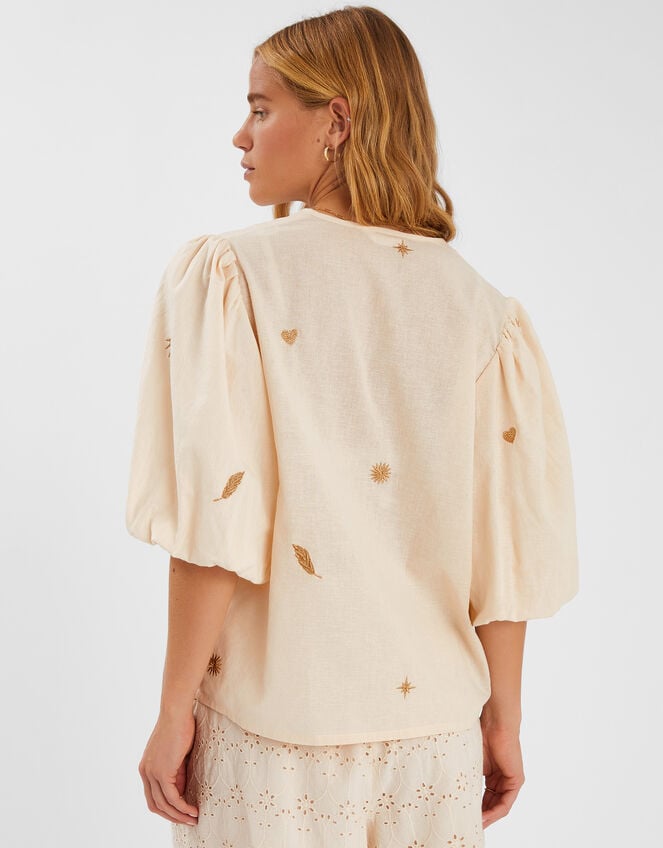 Puff Sleeve Embroidered Top, Natural (NATURAL), large