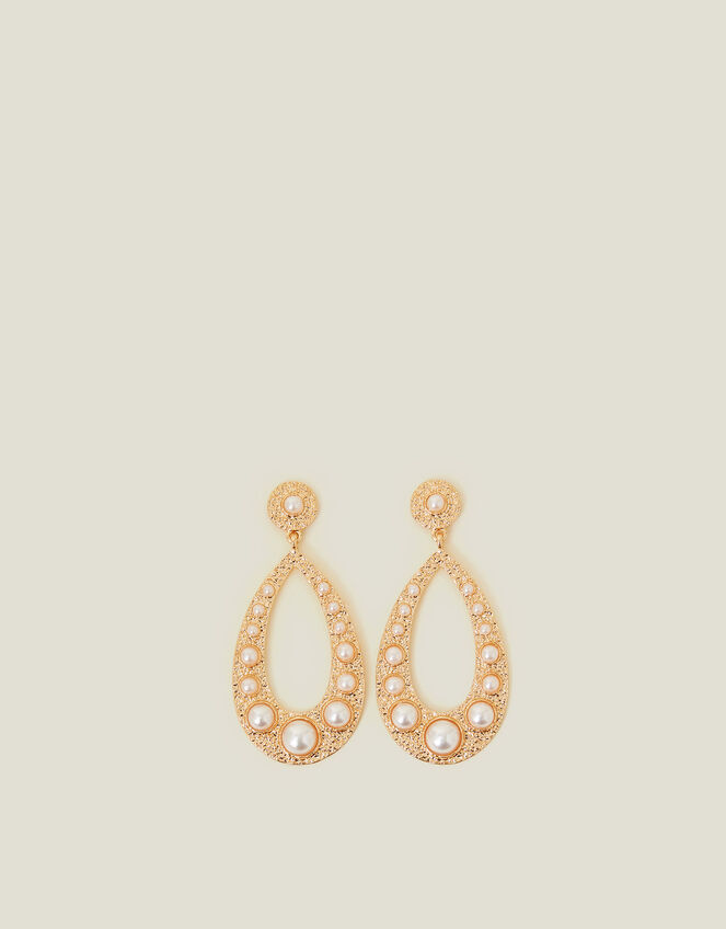 Large Pearl Teardrop Earrings, , large