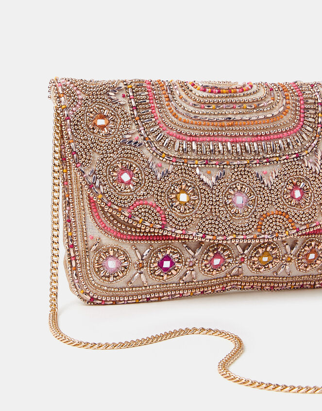 Bead Mirror Embellished Clutch Bag, , large