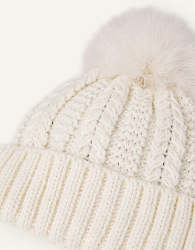 Pom-Pom Beanie Hat, Cream (CREAM), large