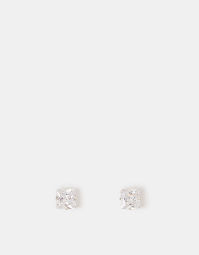Sterling Silver Square Crystal Stud Earrings, , large
