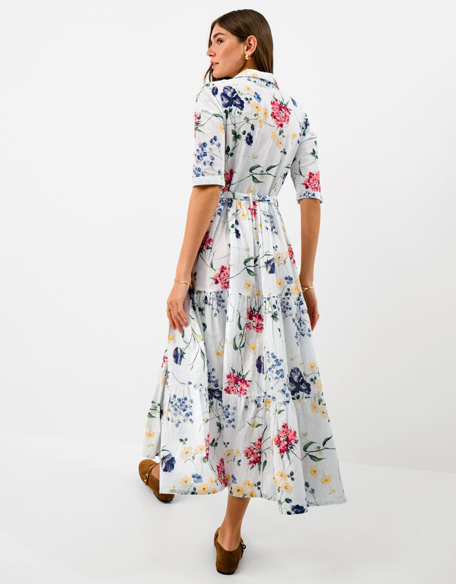 Floral Print Belted Maxi Dress, Ivory (IVORY), large