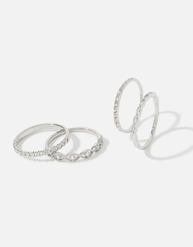 Platinum-Plated Sparkle Stacking Ring Set, Silver (SILVER), large