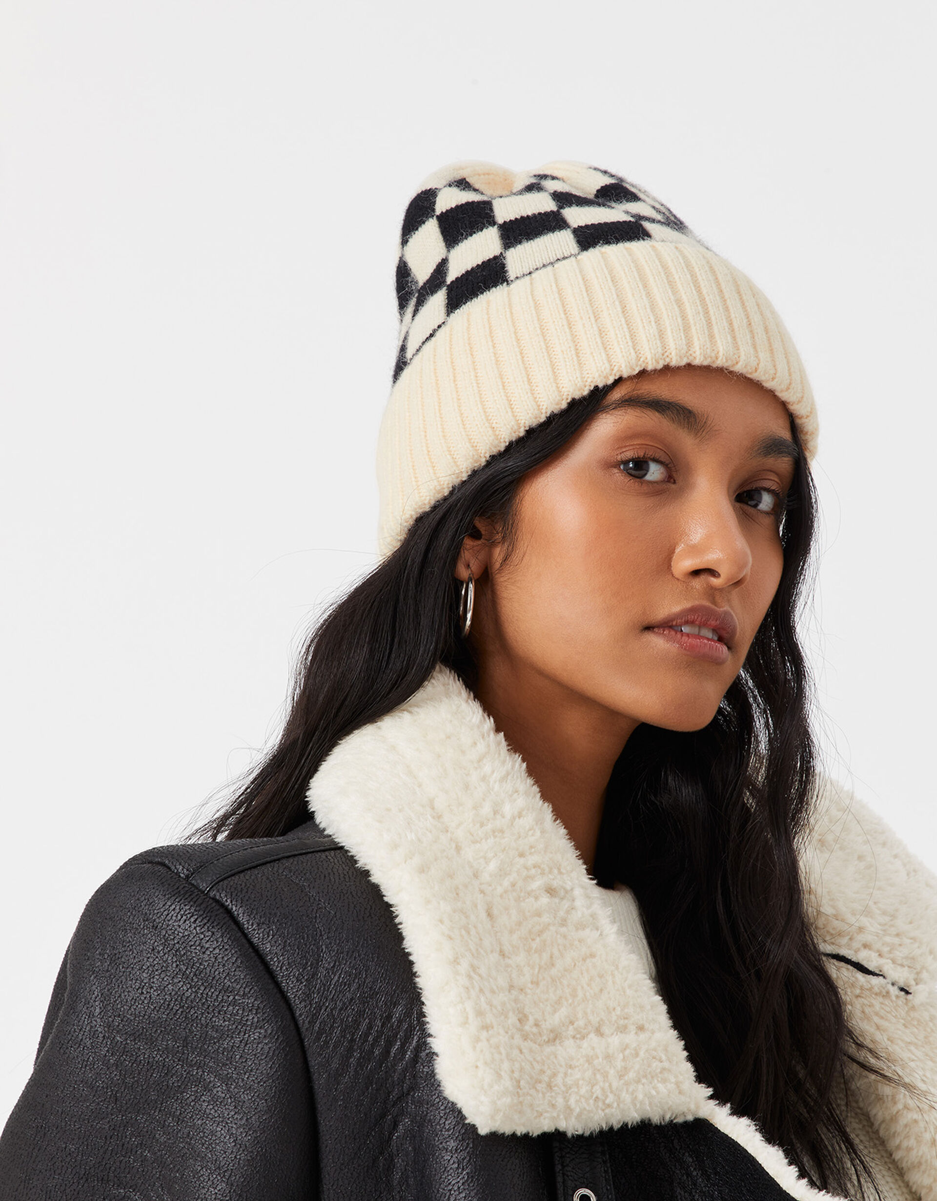 Checkerboard Beanie Hat & Glove Set, , large