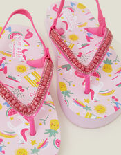 Girls Sunbeam Print Flip Flops, Pink (PINK), large