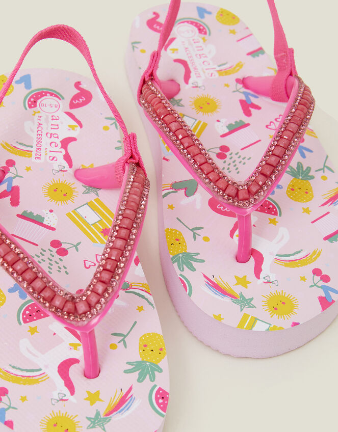 Girls Sunbeam Print Flip Flops, Pink (PINK), large