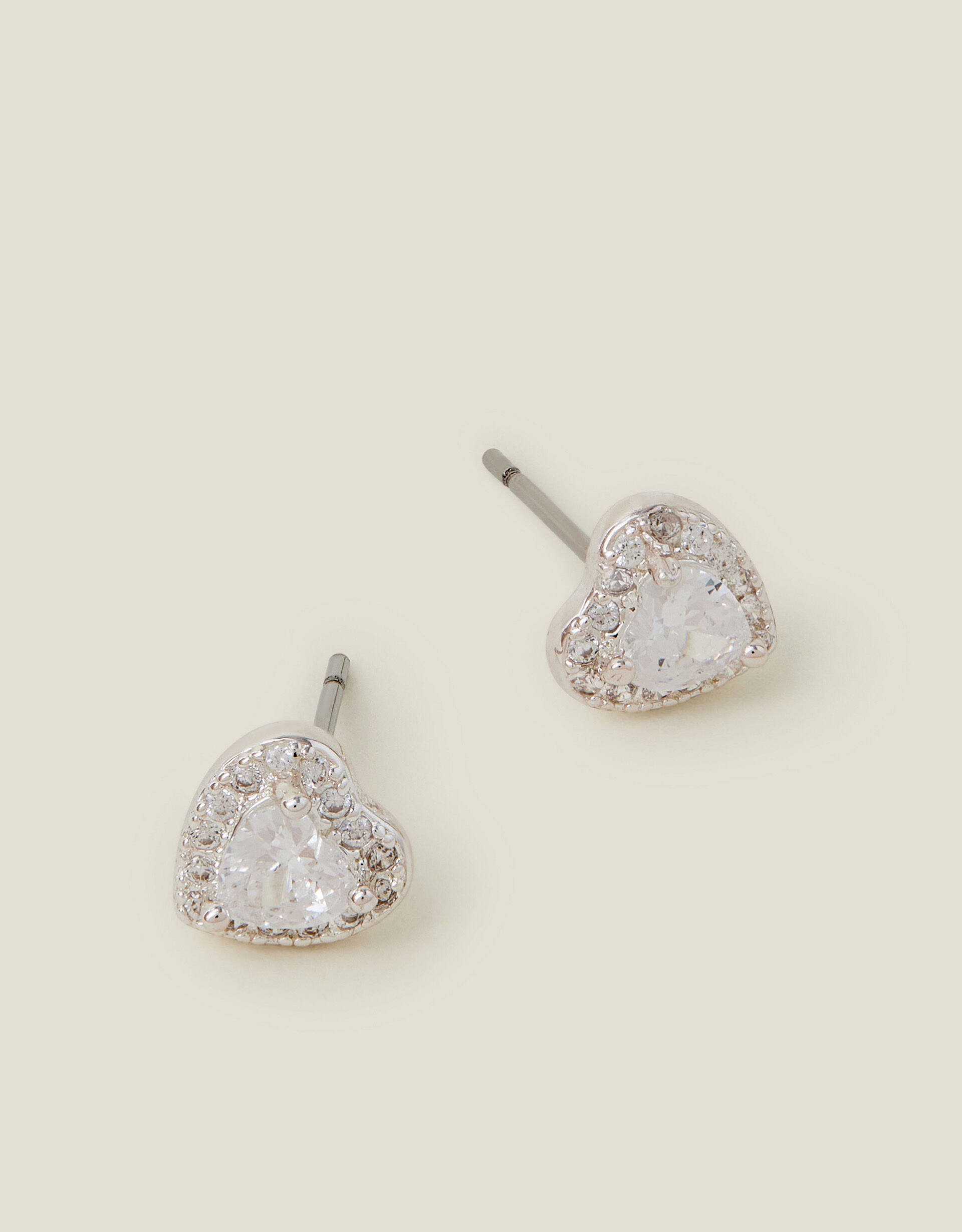 Sterling Silver Plated Diamante Heart Stud Earrings