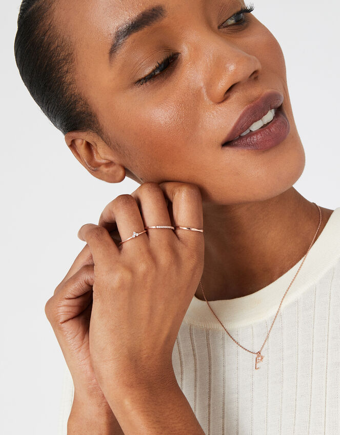 Rose Gold-Plated Pave Stacking Ring Set, Gold (ROSE GOLD), large