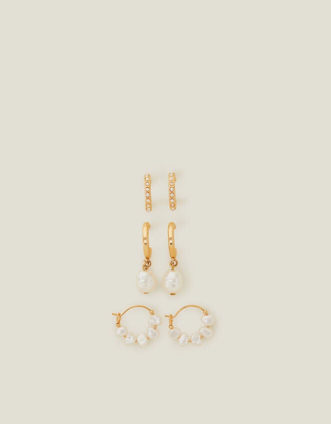 3-Pack Pearl Hoop Earrings, , large