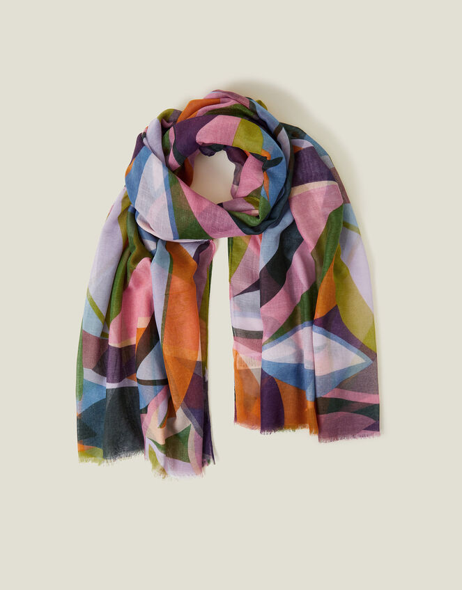 Abstract Leaf Print Lightweight Scarf, , large