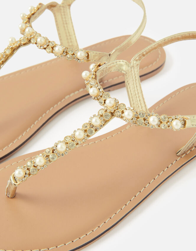 Pearl Embellished Strap Sandals, Ivory (IVORY), large