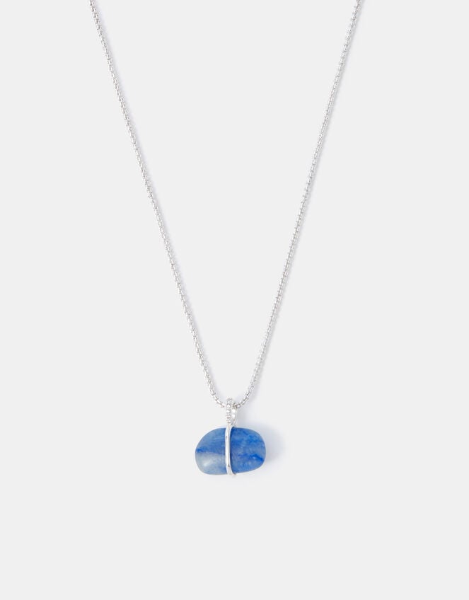 Sterling Silver-Plated Blue Quartz Pendant Necklace, , large