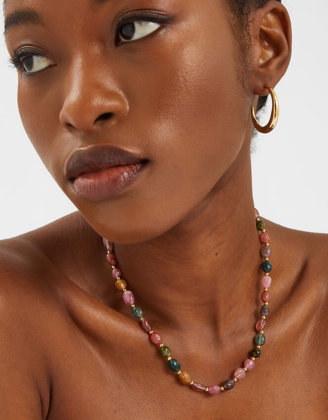 14ct Gold-Plated Tourmaline Pebble Necklace, , large