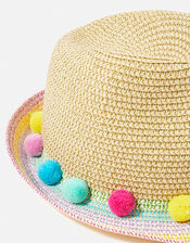 Girls Rainbow Pom-Pom Trilby Hat, Multi (BRIGHTS-MULTI), large