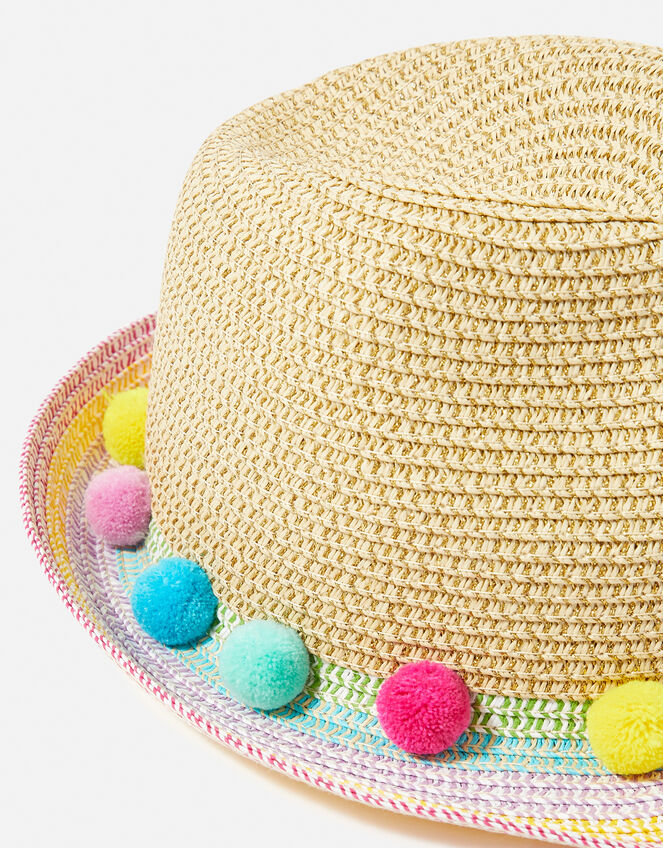 Girls Rainbow Pom-Pom Trilby Hat, Multi (BRIGHTS-MULTI), large