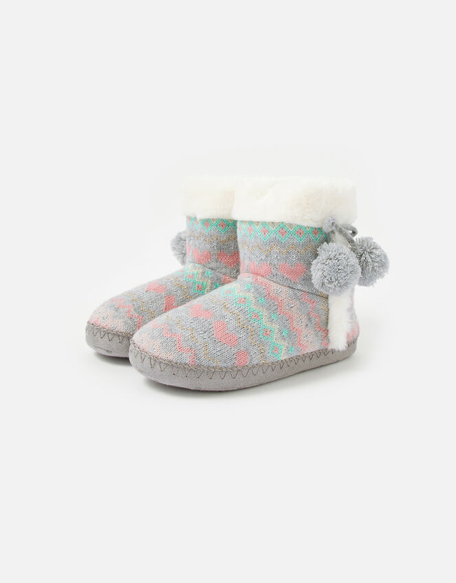 Fairisle Knitted Slipper Boots, Multi (PASTEL-MULTI), large